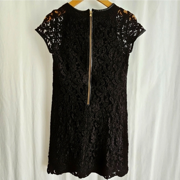 CLUB MONACO Witherbee Black Lace Crewneck Leather Trim Short Sleeve Mini Dress - Picture 5 of 16